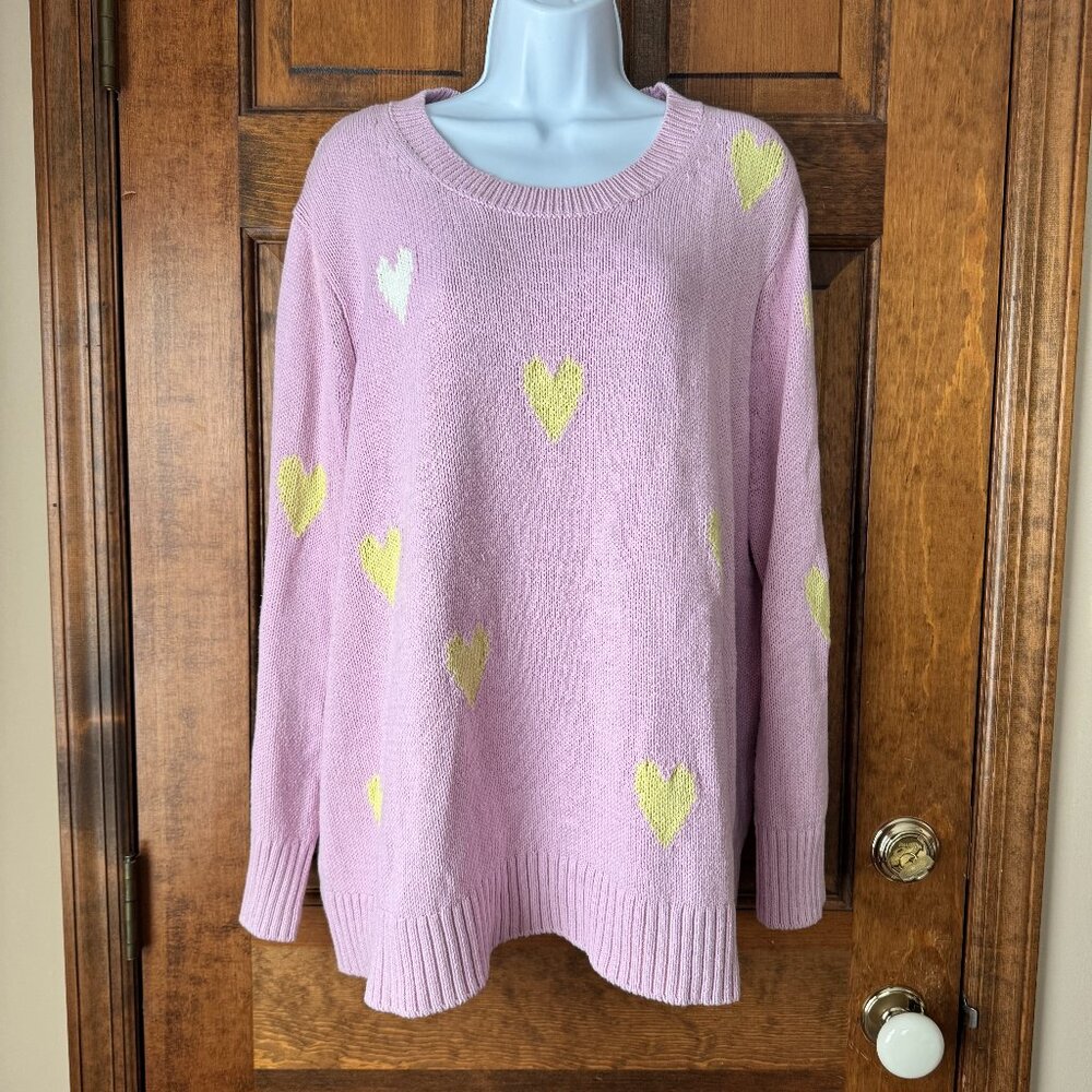 Lisa Todd Pink w/Scattered Hearts Pullover Sweater 2X